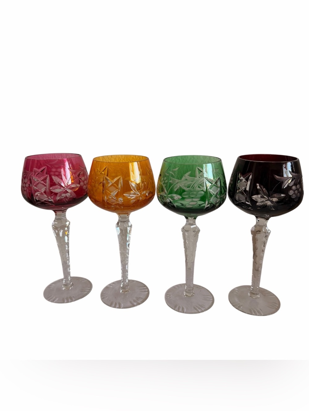 Vintage Cut To Clear Bohemian Crystal Cordial Glasses Set of 4